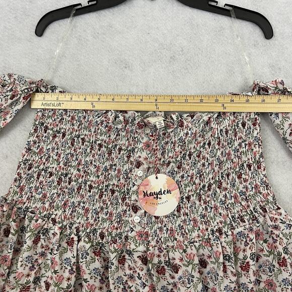 Hayden Los Angeles Smocked Floral Top Womens Plus Size 1XL Ruffle Boho NEW - Picture 3 of 9